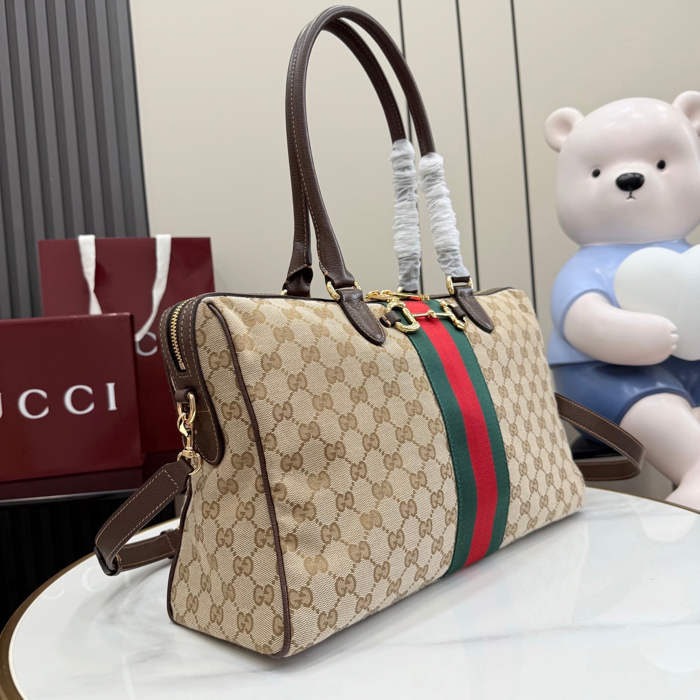 Gucci 2026 Borsetto Boston Bag Beige Brown Canvas Leather