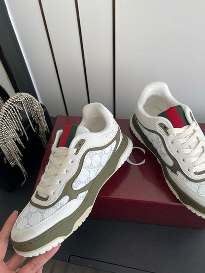 GG 26 Couple Sneakers White Olive Green Cowhide 631677