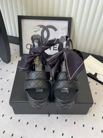 CC 26s Platform Sandals 75 Black Sheepskin 650087