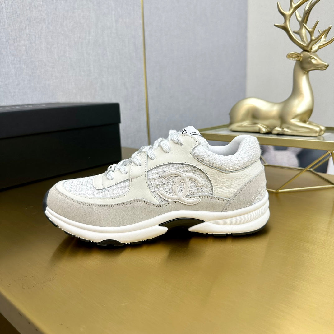 CC 2026 Casual Sneakers Beige White Suede Tweed 668061