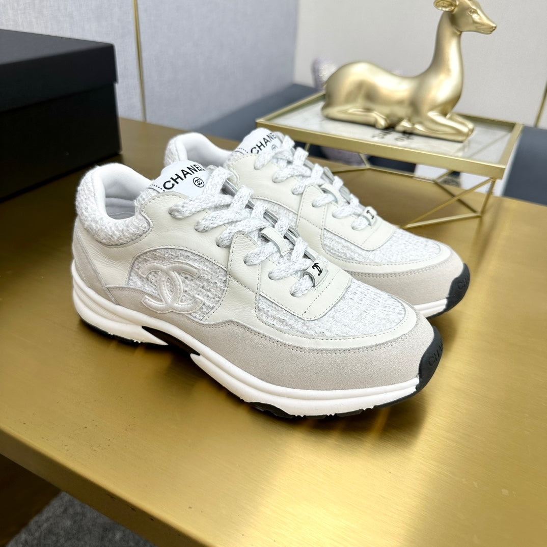 CC 2026 Casual Sneakers Beige White Suede Tweed 668061