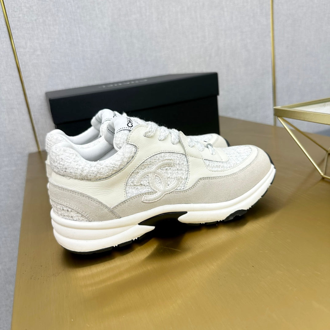 CC 2026 Casual Sneakers Beige White Suede Tweed 668061