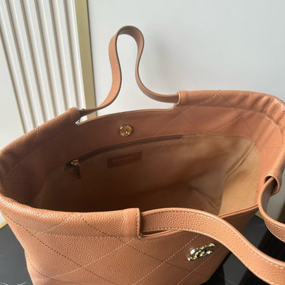 Chanel 2026 Preppy Tote Bag 30cm Brown And Black Grained Calfksin