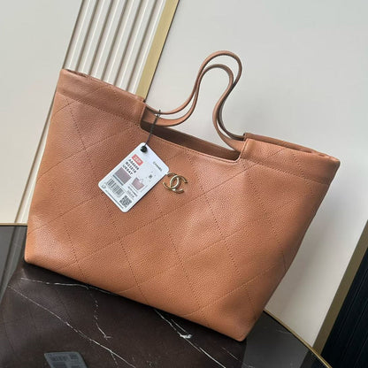 Chanel 2026 Preppy Tote Bag 30cm Brown And Black Grained Calfksin