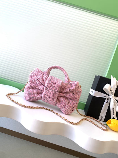 Chanel 2026 Bow Bag 26cm Pink Wool Fabric