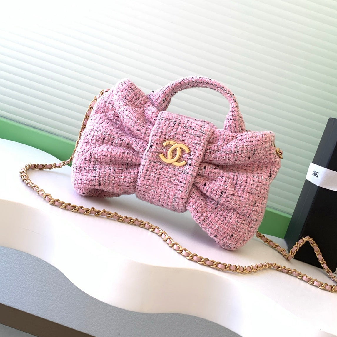 Chanel 2026 Bow Bag 26cm Pink Wool Fabric