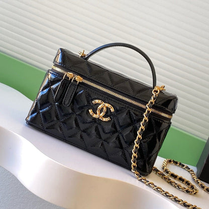 Chanel 2026 Vanity Case Bag 19.5cm Black Patent Leather