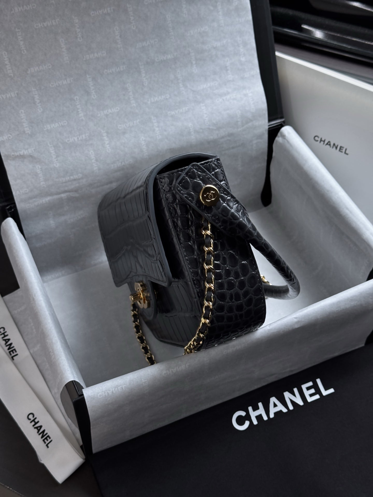 Chanel 2026 Crocodile Embossed Flap Bag 19.5cm Calfskin