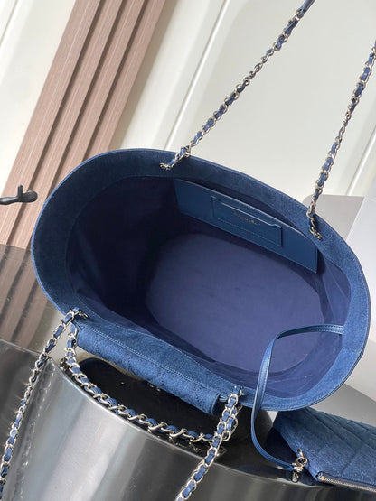 Chanel 2026 Deauville Bag 54cm Blue Beige Denim Straw