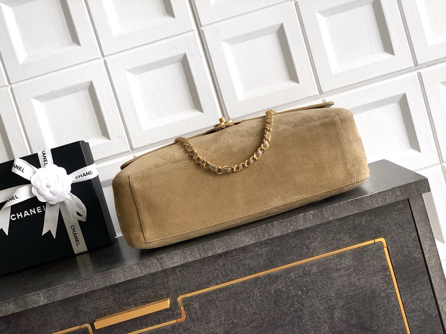 Chanel 2026 Flap Bag 38.5cm Beige Suede Leather