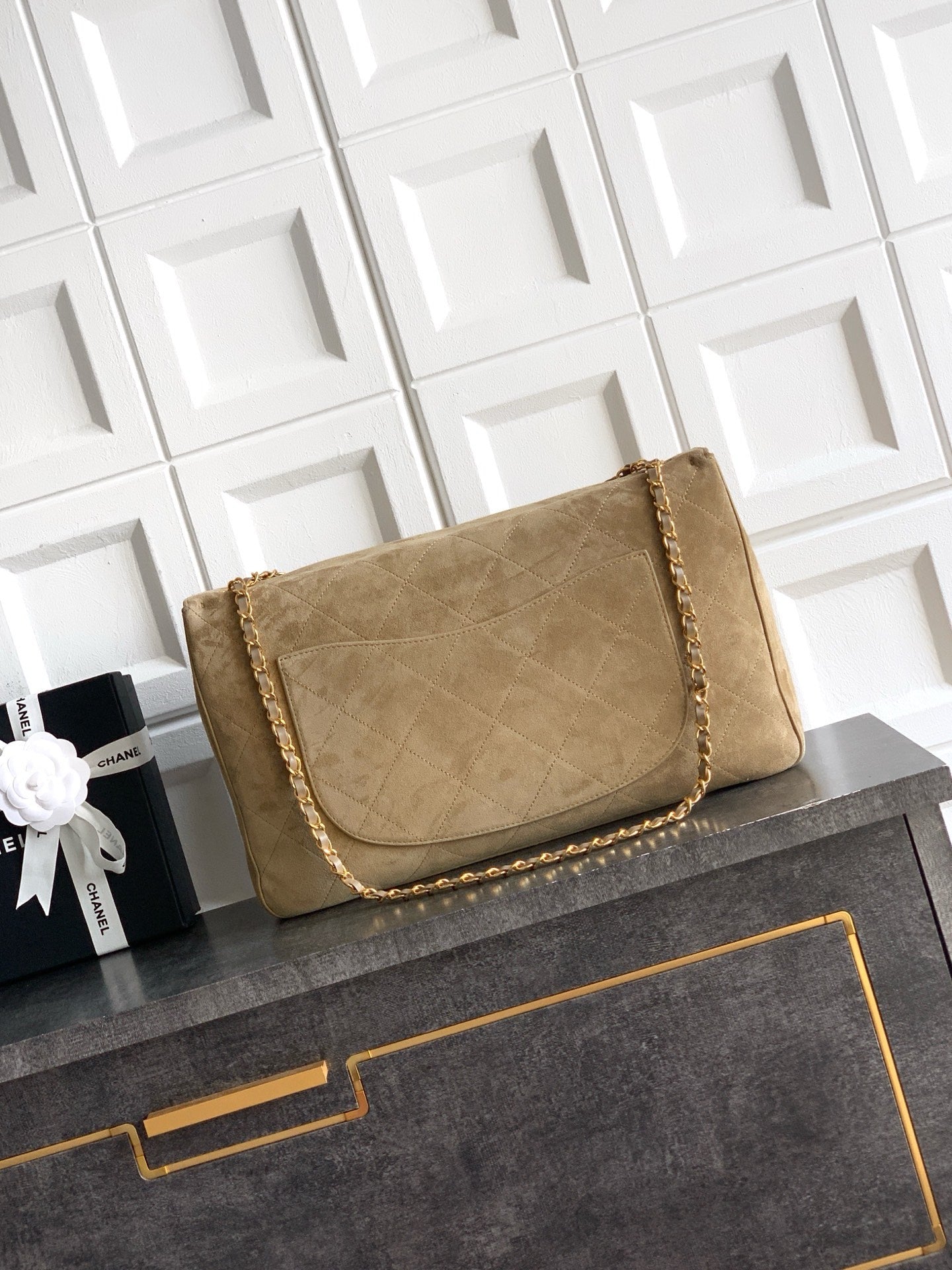 Chanel 2026 Flap Bag 38.5cm Beige Suede Leather