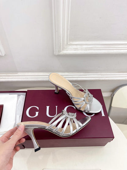 GG 26 High-Heeled Mules 85 Sliver Metallic Leather 587088