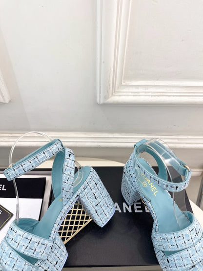 CC 26s HighHeeled Platform Sandals 85 Light Blue Tweed 631865
