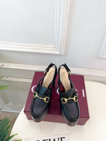 GG 26SS Platform Sandals 130 Black Sheepskin 640262